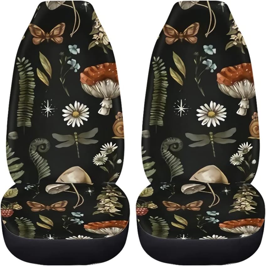 Mushroom Car Seat Covers,2 Pcs,Daisy Dragonfly Butterflies Mushroom Auto Seat...
