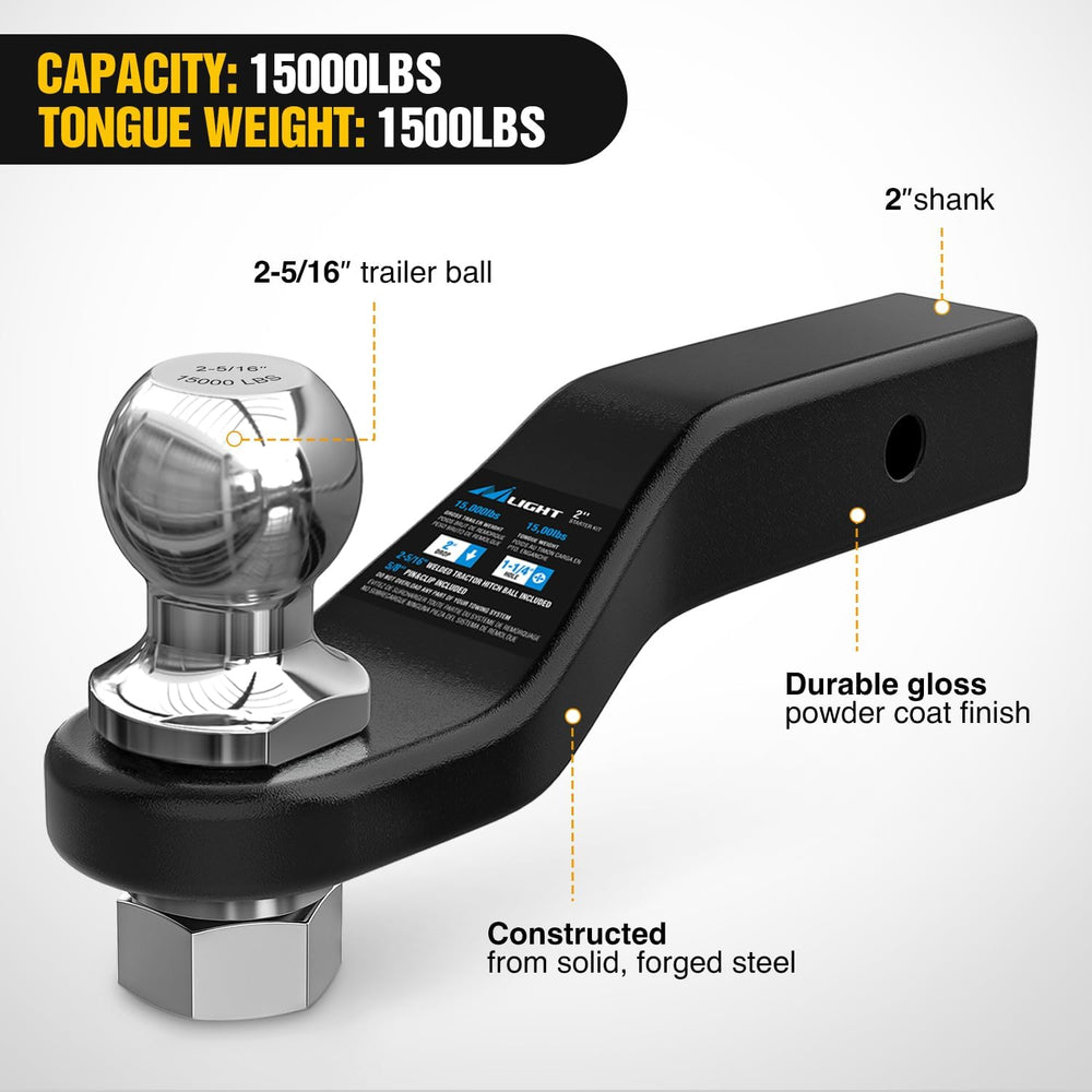 Nilight Forged Trailer Hitch Mount with 2-5/16" Ball | Fits 2 Inch Recei...