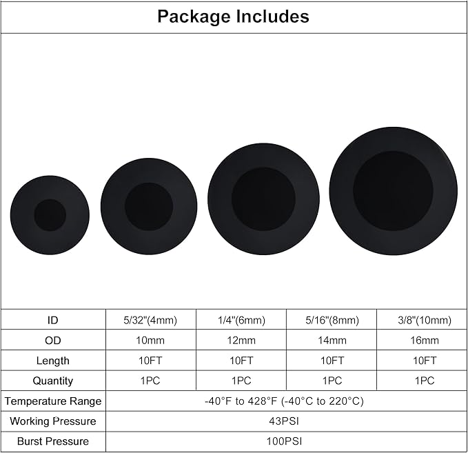 EVIL ENERGY 5/32 1/4 5/16 3/8 Silicone Vacuum Tubing Hose Line Kit 10FT 4PCS
