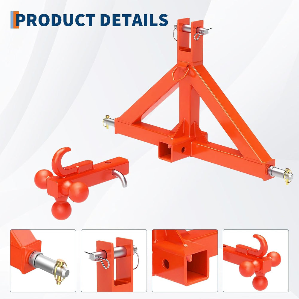 Garvee 3 Point Hitch Receiver with 2 in Receiver, 3 Ball & Hook