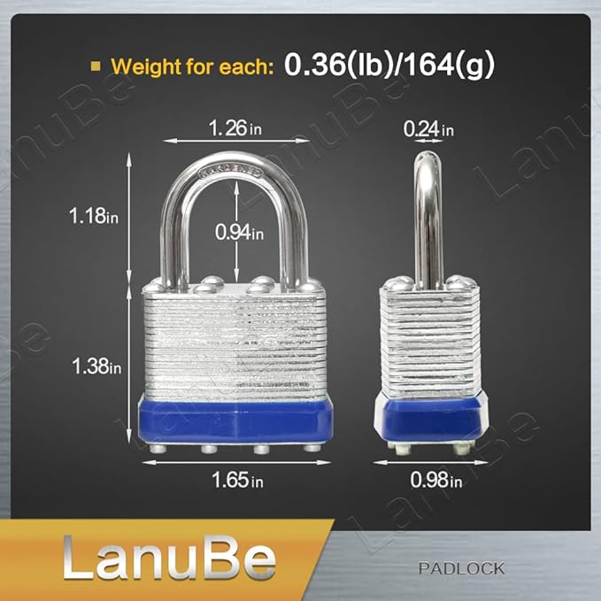 LanuBe Lock Laminated keyed Padlock, keyed Alike Locks, Normal Shackle (12 Pack)