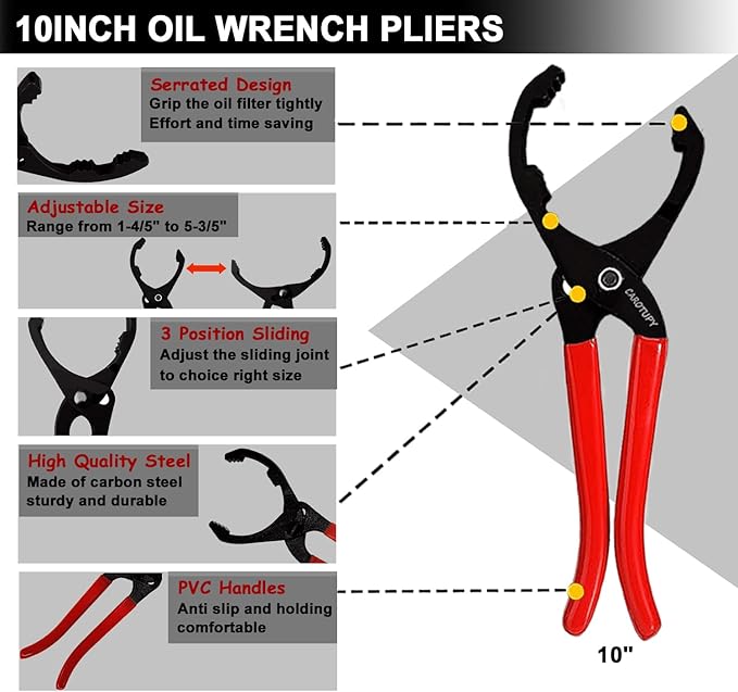 5Pcs Adjustable Oil Filter Pliers Set, Universal Oil Filter Removal Tool