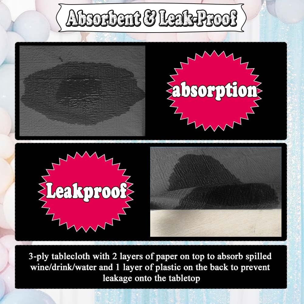 [6 Pack] Black Paper Tablecloth Disposable for Rectangle Tables, 54 X 108 Inc...