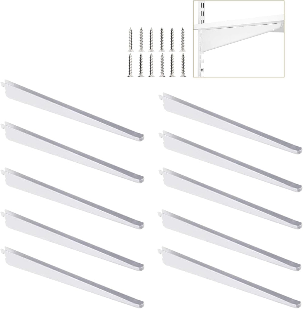 15-Inch Adjustable Double-Track Wire Shelf Brackets, 10 Pack, White