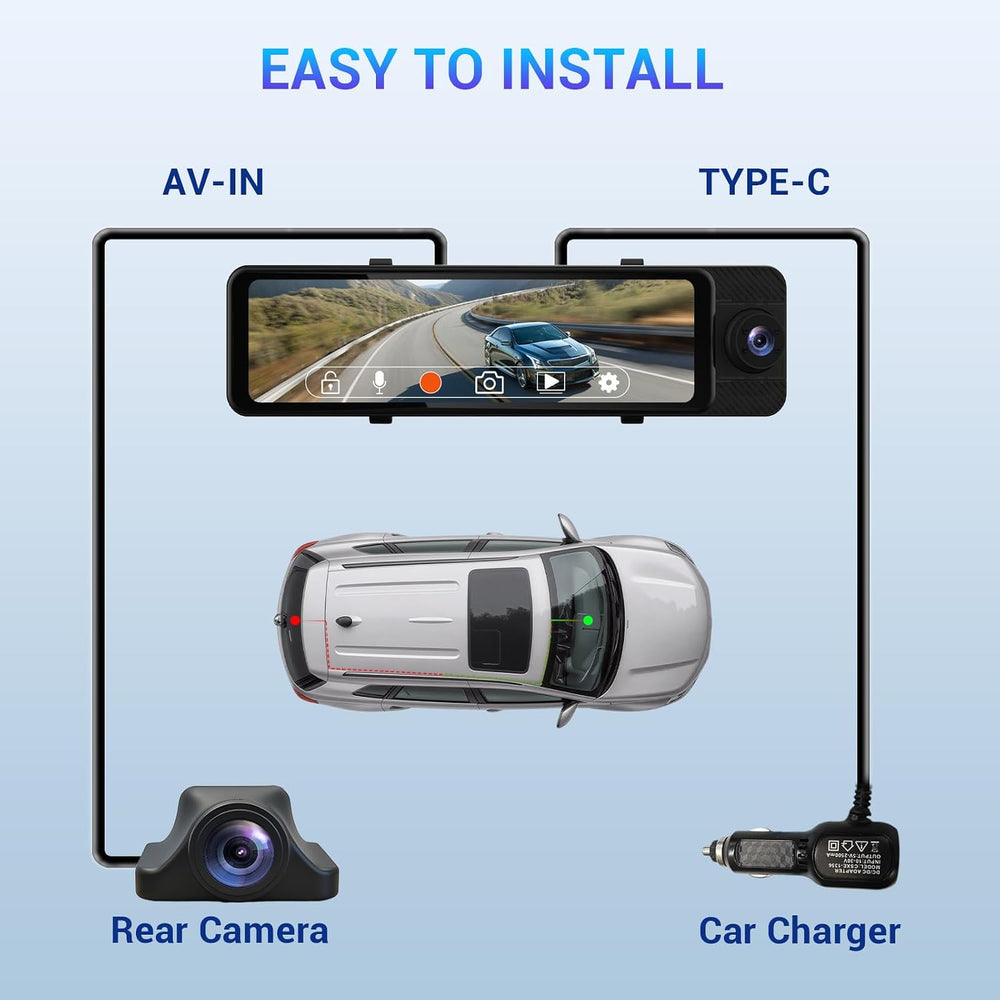 3 Channel Rear View Mirror Camera, Mirror Dash Cam Front Rear and Inside