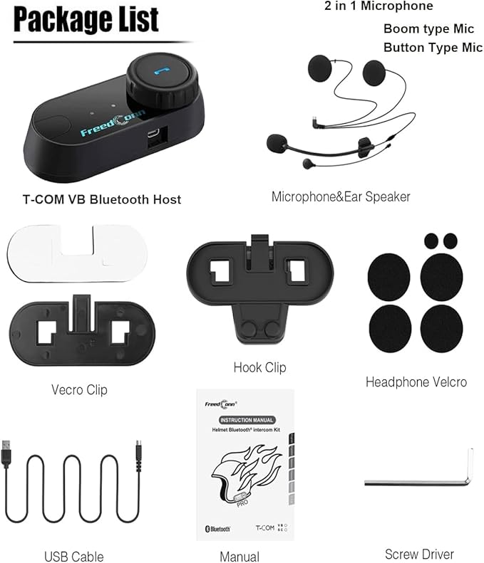 FreedConn Motorcycle Helmet Bluetooth Headset, TCOM VB