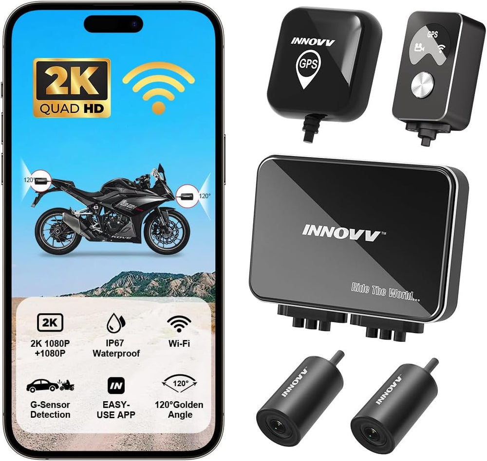 INNOVV K7 Motorcycle Dash Cam, 2K + 2K Front and Rear Camera with EIS Anti-Sh...