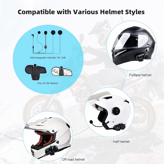 Fodsports FX6 Motorcycle Bluetooth Headset, 6 Riders Group Motorbike Bluetooth