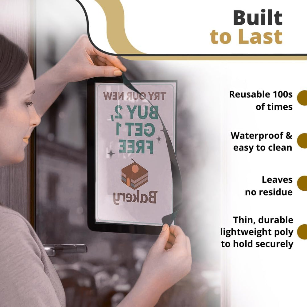 Letter-Size 8.5 x 11 Adhesive Frames, Black, Use on Glass