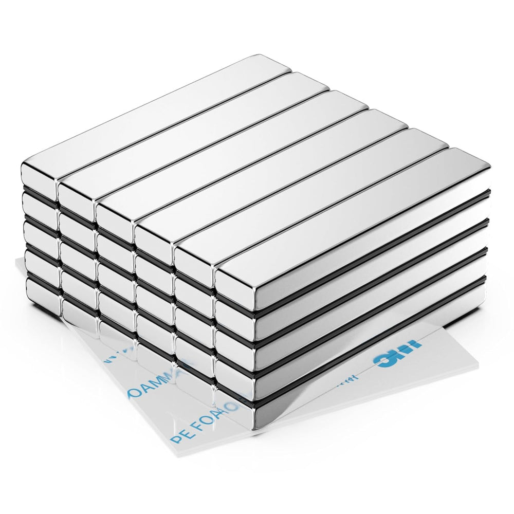 Rare Earth Neodymium Magnets with Double Sided Adhesive, 60x10x5mm, 30 Pack