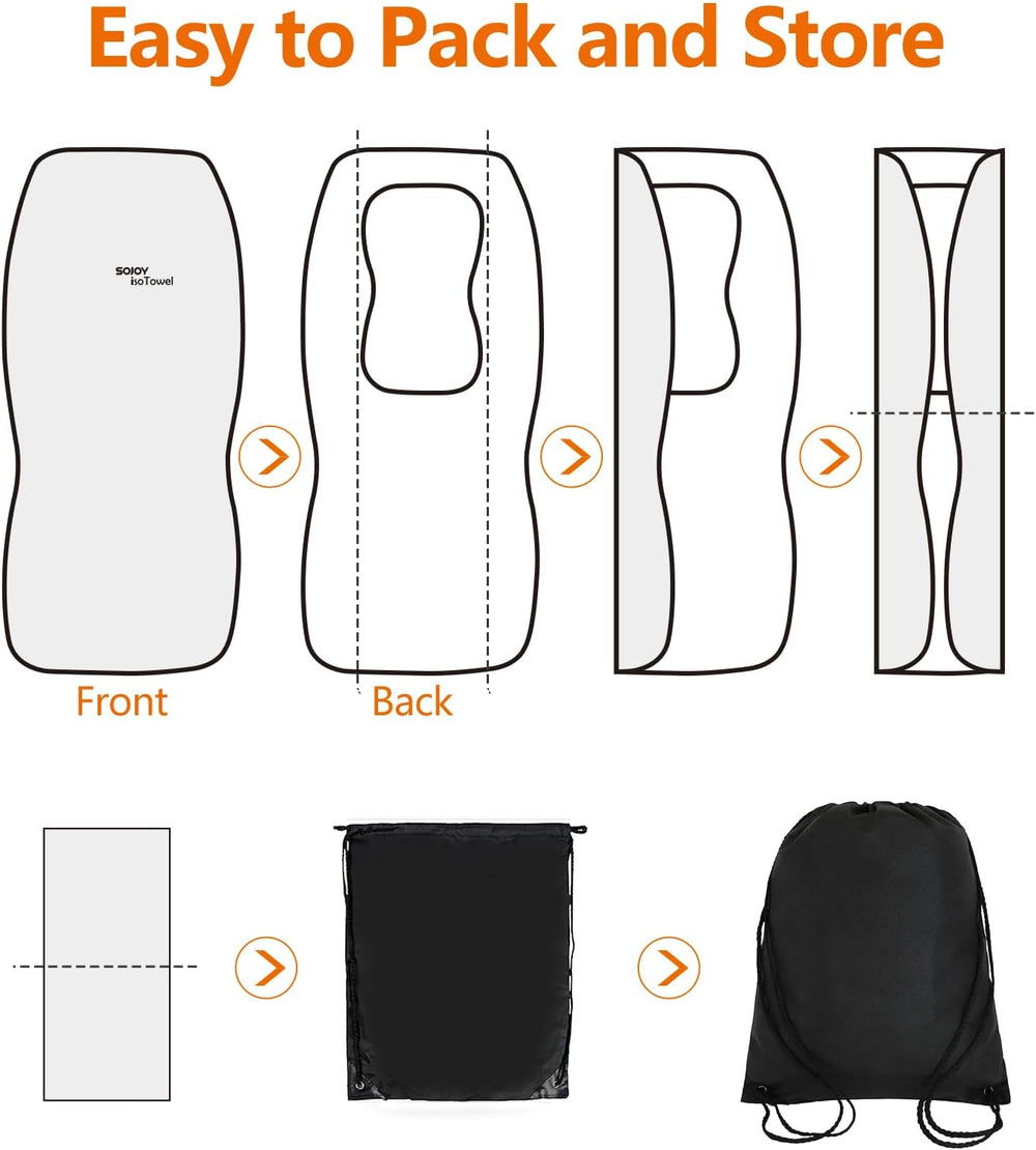 Sweat-Proof Front Car Seat Towel Cover for Gym, Beach, Universal Fit, Black