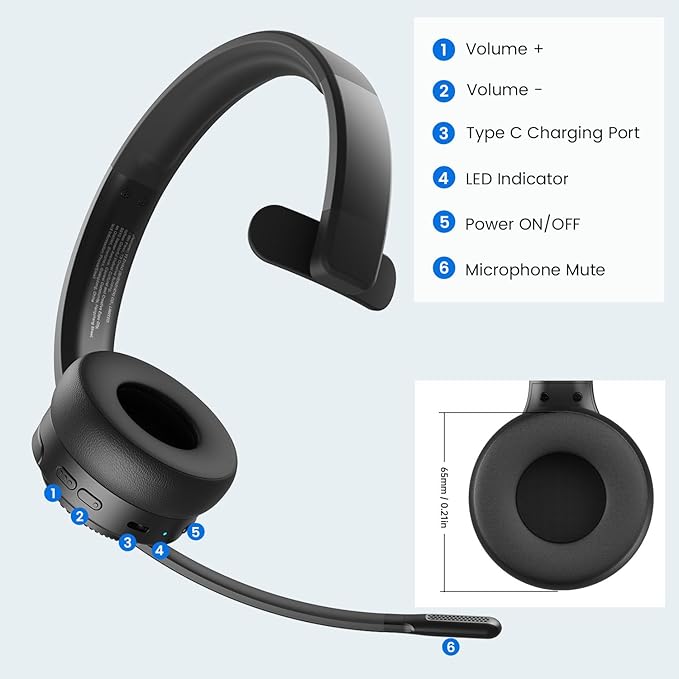 EKSA H3 Trucker Bluetooth Headset V5.4, Wireless Headphones