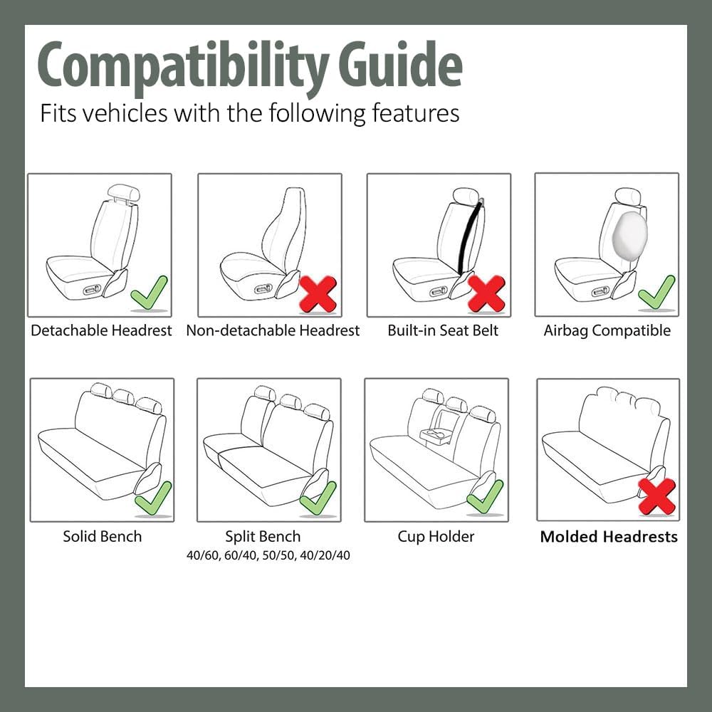 FH Group Stylish Full Set Car Set Covers Front Set and Rear Split Function, A...