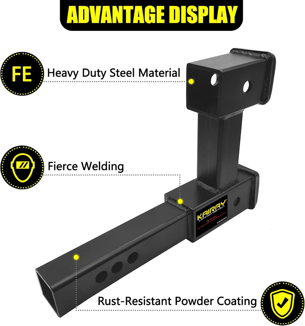 KAIRAY Double Hitch Receiver 2 Inch Trailer Dual Hitch Extension Riser Adapte...