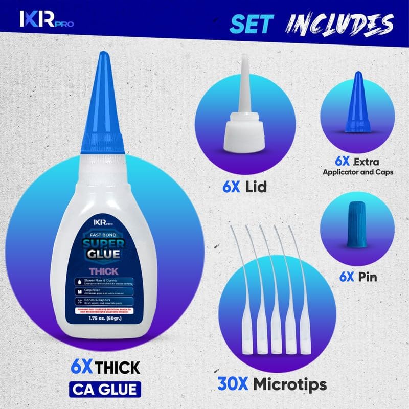 Thick CA Glue, Super Glue, Adhesive, 6 Pcs 1.75oz Repair kit