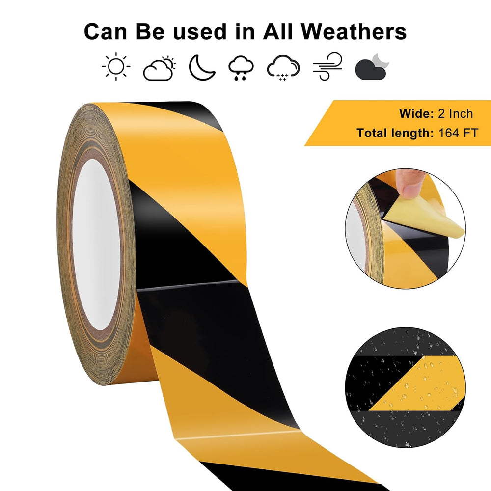 3 Roll 2" x 164FT Black & Yellow Caution Tape, Strong Adhesive Floor...