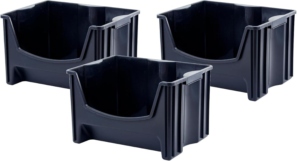 Mighty Tuff Jumbo Stackable Storage Bins, Pack of 3, Easy-Access Storage, Lar...