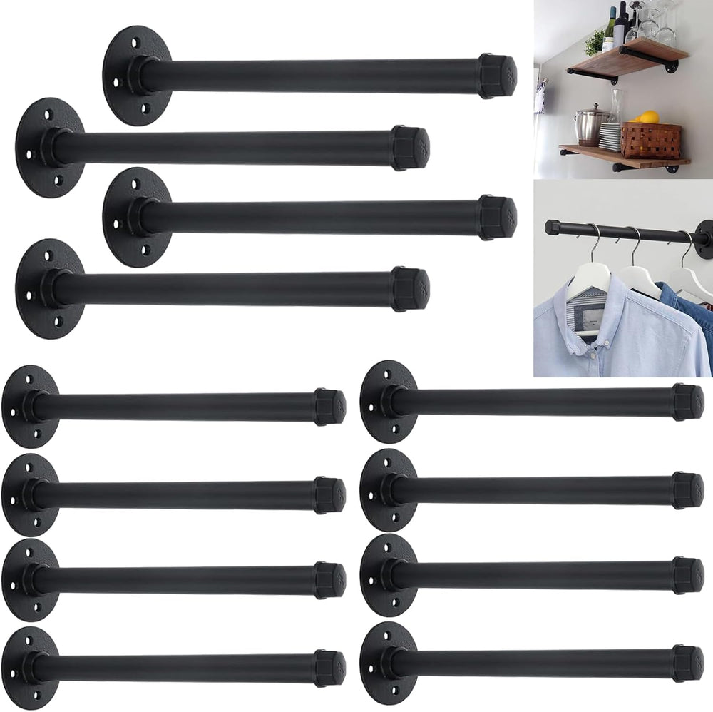 JMIATRY 12PCS Industrial Pipe Shelf Brackets 12 Inch, Pipe Clothing Rack