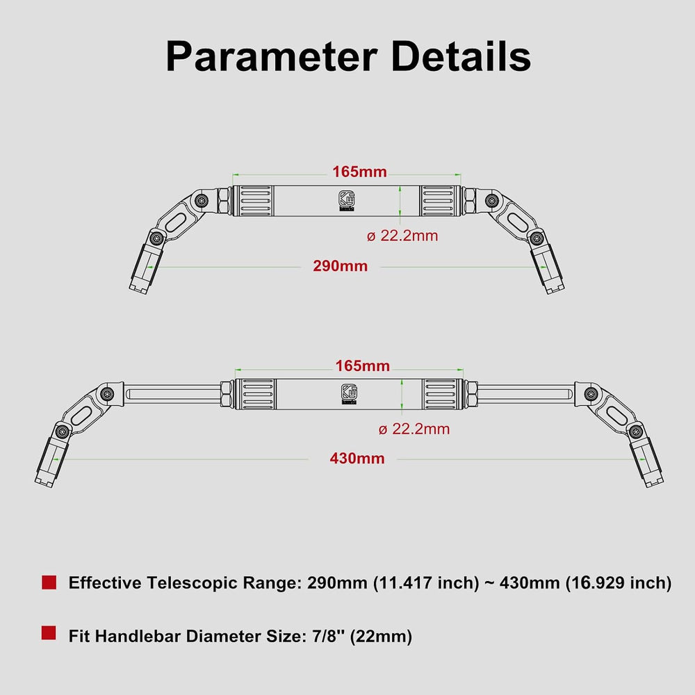 BRCOVAN Motorcycle Cross Bar, Length Adjustable Handlebar Extender