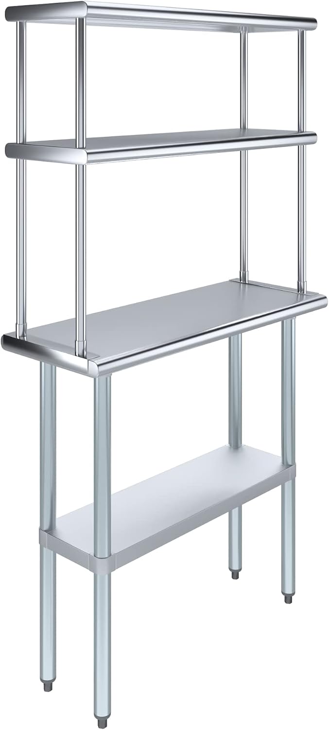 AmGood 36 x 14 in. Stainless Steel Work Table with 12 in. Double Overshelf