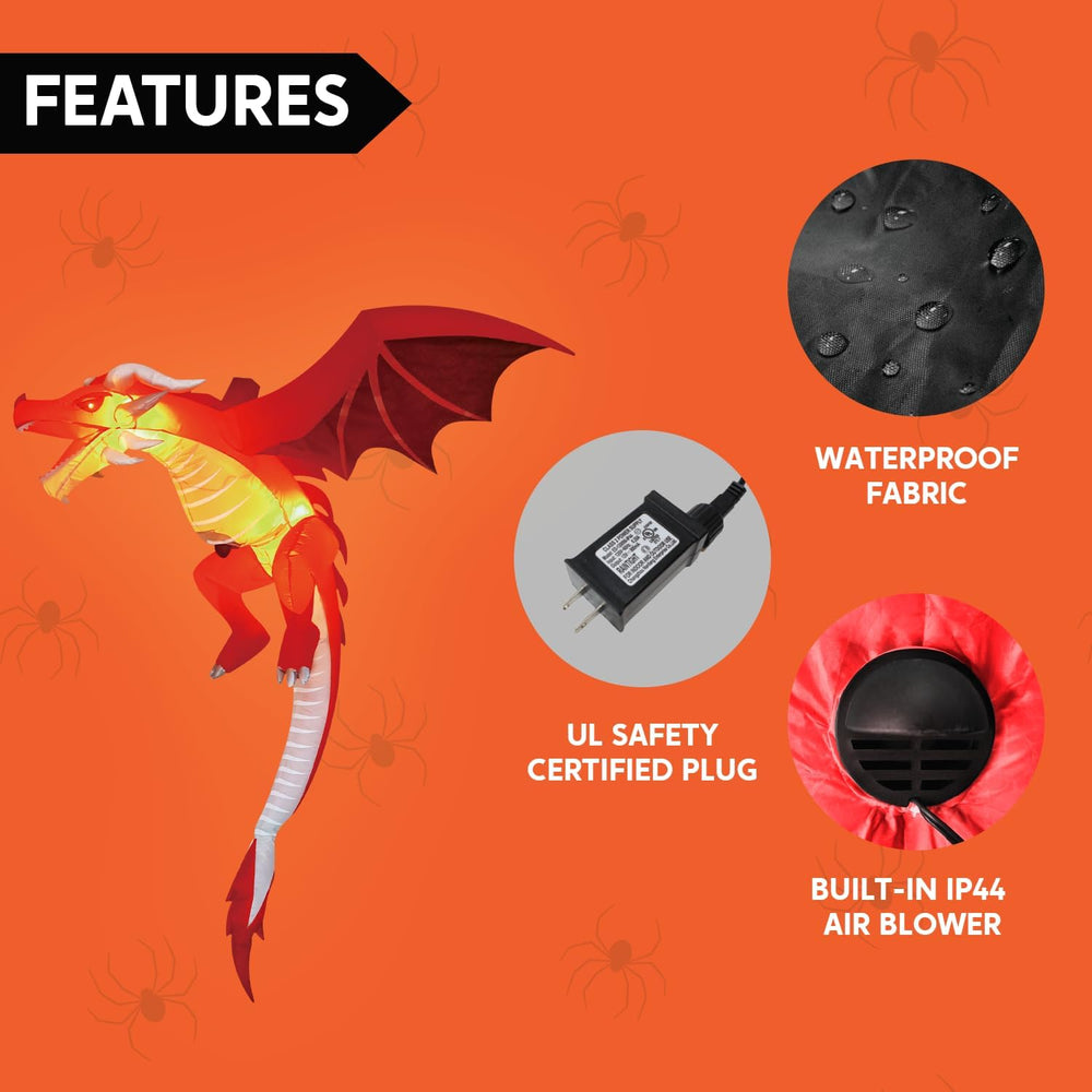 Joiedomi 5 FT Tall Halloween Inflatable Hanging Fire Dragon Decor with Build-...