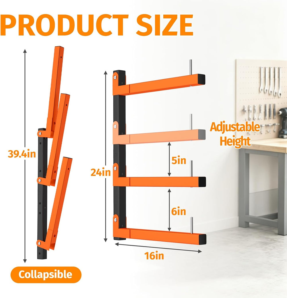 6 Pack Lumber Storage Rack Wall Mount, 1980LBS Heavy Duty Wood Rack- Orange