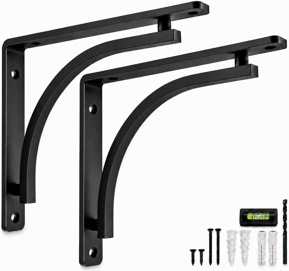 Classic Black Heavy Duty Shelf Brackets 12 inch by Balin Designs – L Bracket,...