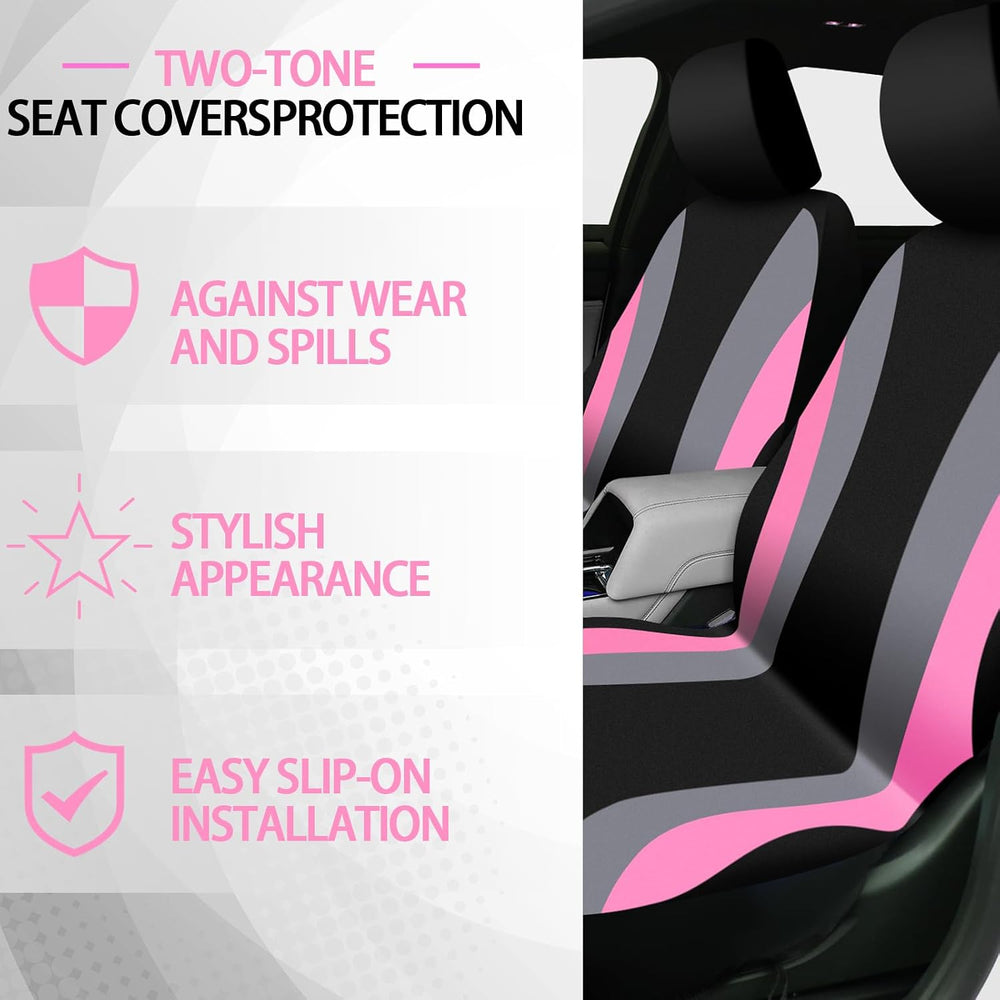ROCEEI 47 Pcs Car Seat Cover Full Set Car Accessories, Black and Pink