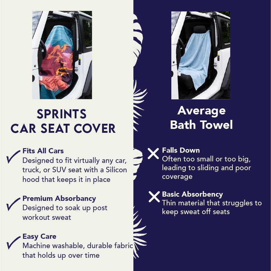 Sprints Athletic Running Towel, Full-Sized, Car Seat Cover - Performance Micr...