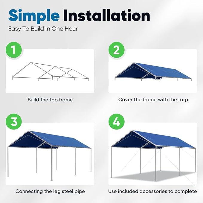 Quictent 10x20 ft Heavy Duty Car Canopy Galvanized Frame Carport Outdoor Party
