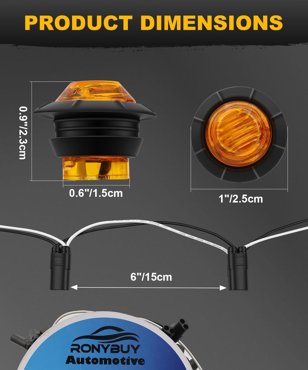 50 Pcs 3/4" Amber LED Marker Lights w/Plug + Female 2-Prong Wire