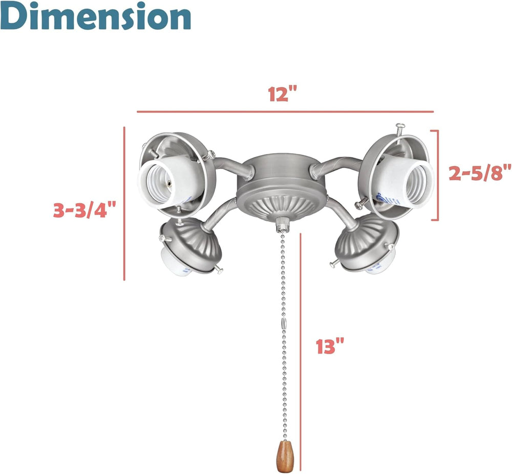 Aspen Creative 22003-11, Four-Light Ceiling Fan Fitter Light Kit with Pull Ch...