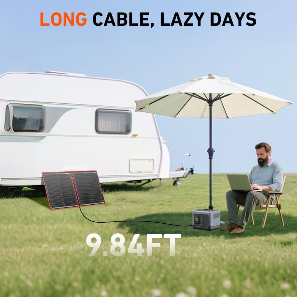 DOKIO 100W Portable Foldable Solar Panel Kit for 12V Battery Charging