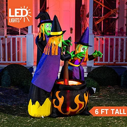 Joiedomi 6 FT Tall Halloween Inflatables Three Witch Around Cauldron with Fla...