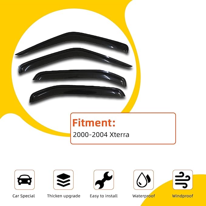 4 pcs Compatible with 2000-2004 Nissan Xterra Front+Rear Sun/Rain Guard Outside