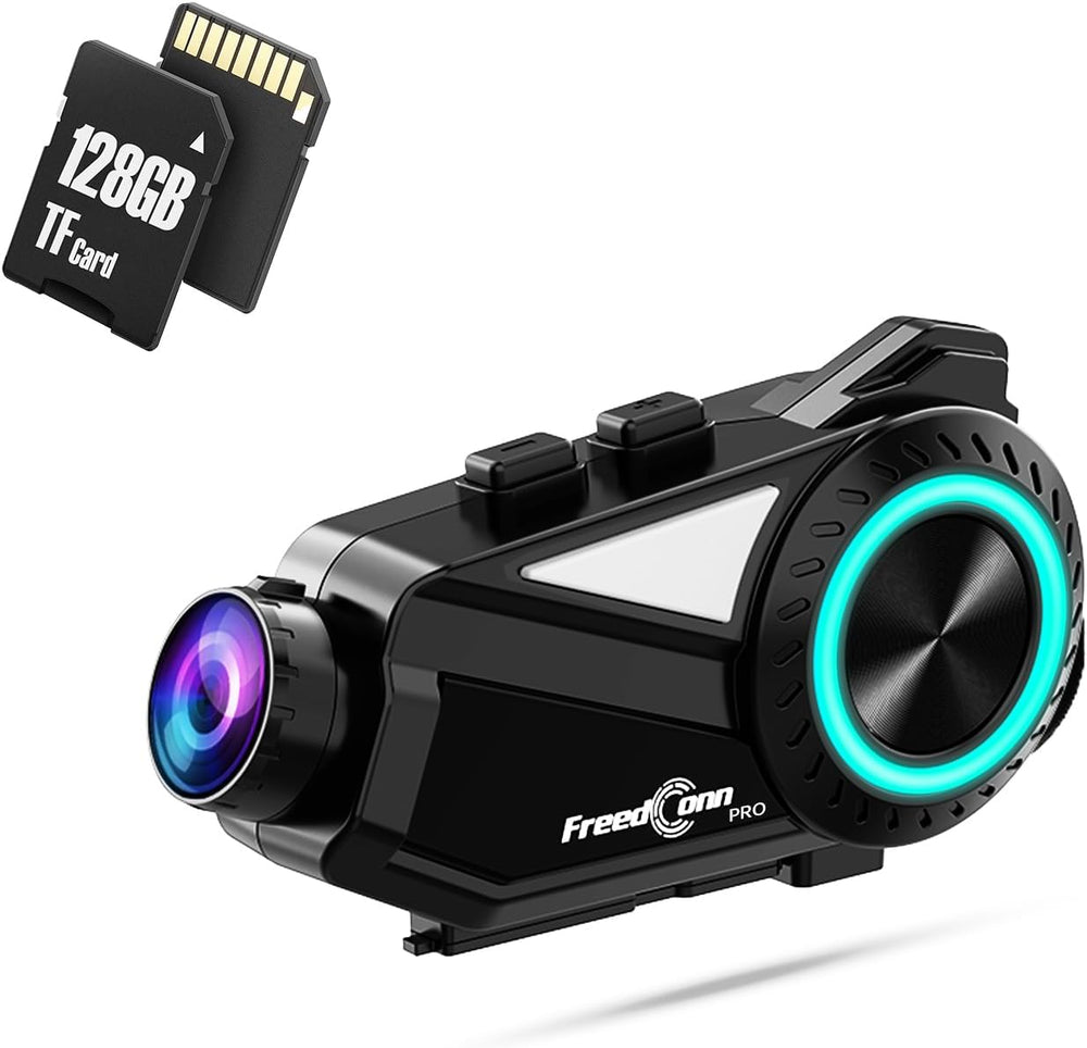 FreedConn Motorcycle Bluetooth Headset with Camera 2K Hi-Res 360°Shooting 6 R...