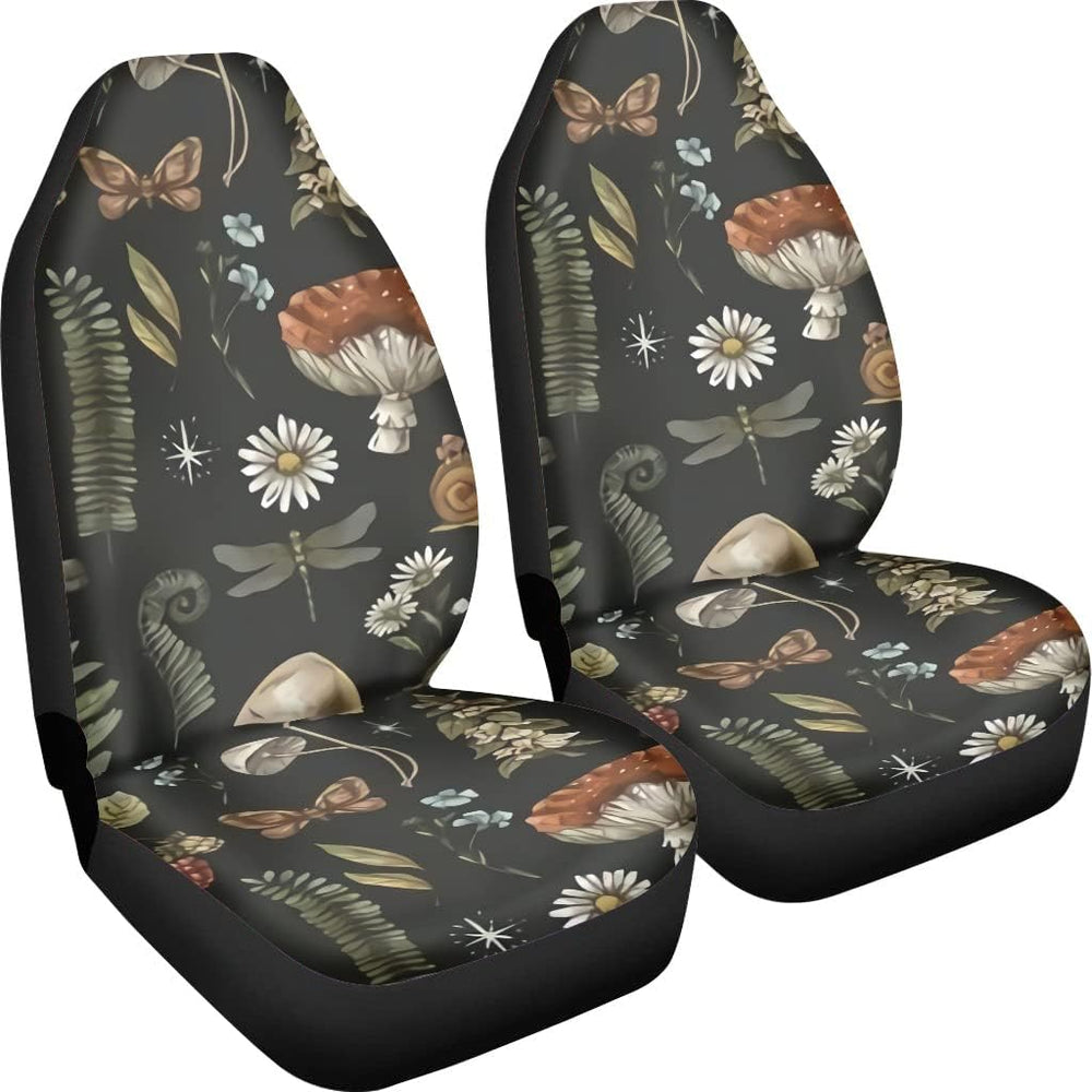 Mushroom Car Seat Covers,2 Pcs,Daisy Dragonfly Butterflies Mushroom Auto Seat...