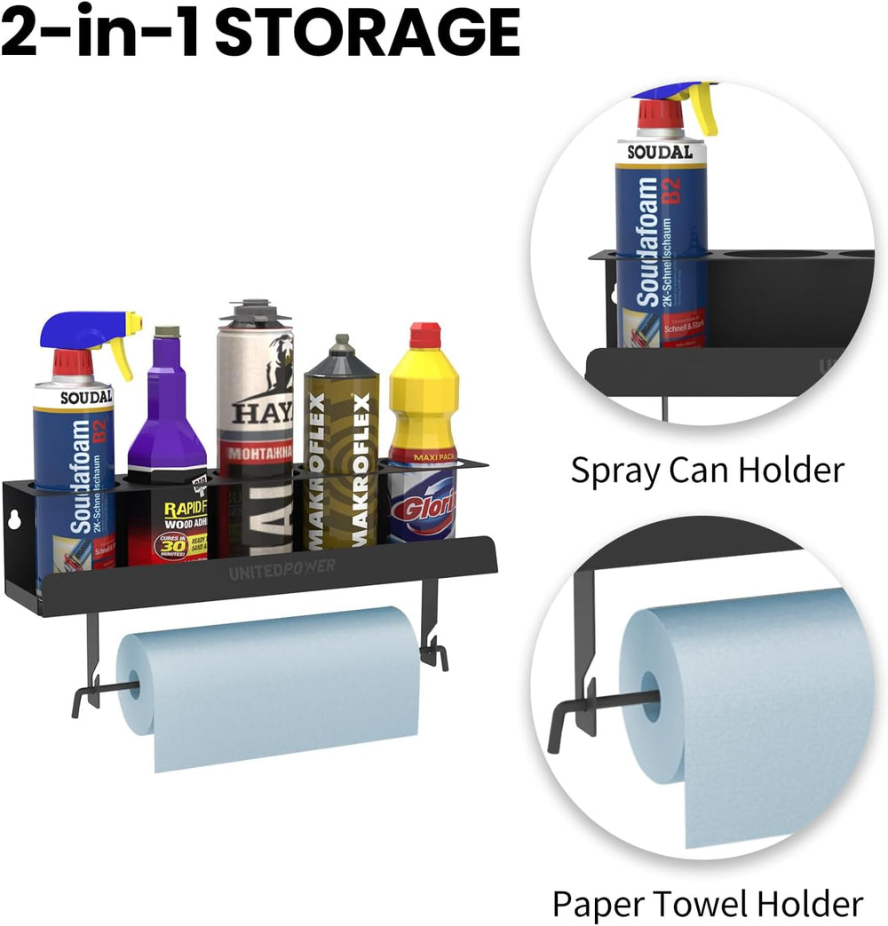 UNITEDPOWER 5 Aerosol Spray Can/Paper Towel Holder, Paint Bottle Storage Rack...
