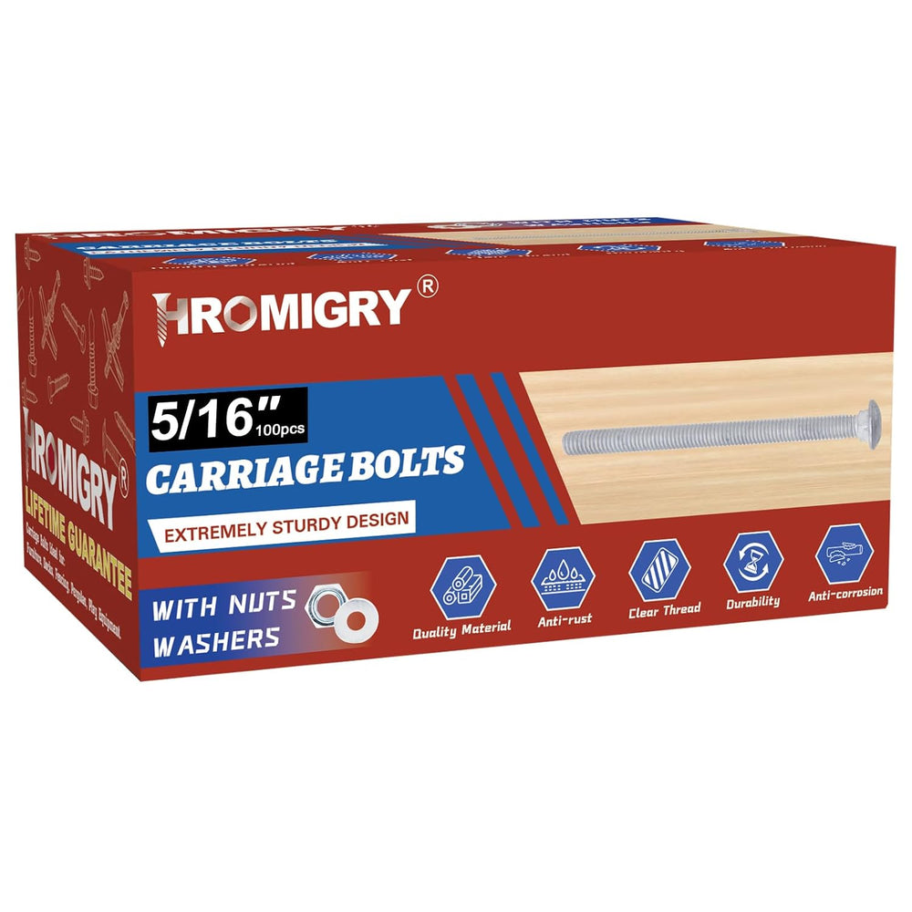 5/16" x 1-1/4" Carriage Bolts (100 PCS), Hot Dip Galvanized, Heavy ...