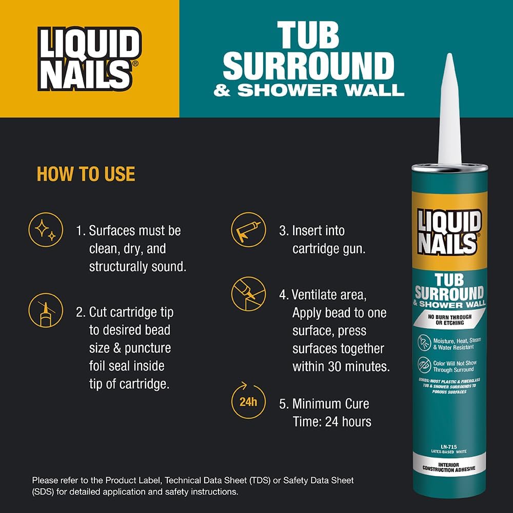 Tub Surround 10 oz Bright White Low VOC Interior Tub and Shower Adhesive, 6 Pack