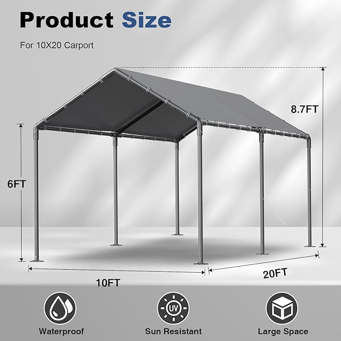 Grezone 10 x 20ft Heavy Duty Carport, Portable Car Tent Garage, All Season UV