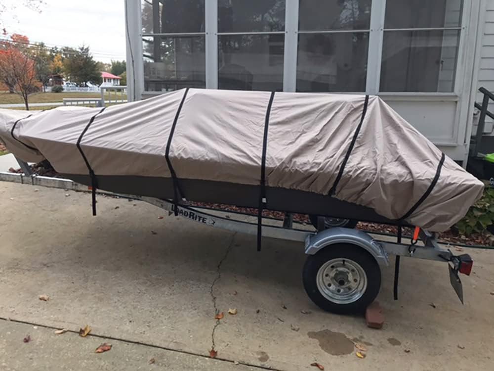 600D Jon Boat Cover Heavy Duty Waterproof Marine Grade UV Resistant Reinforce...