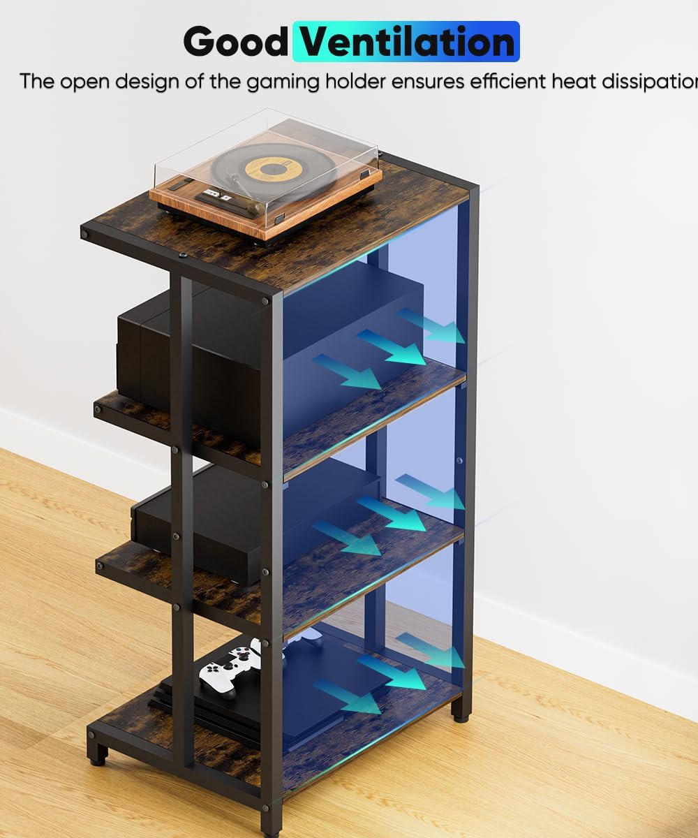 4-Tier Wooden Media Stand, AV Media Stand Corner Shelf for TV Accessories/Aud...