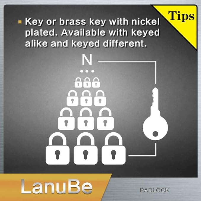 LanuBe Lock Laminated keyed Padlock, keyed Alike Locks, Normal Shackle (12 Pack)