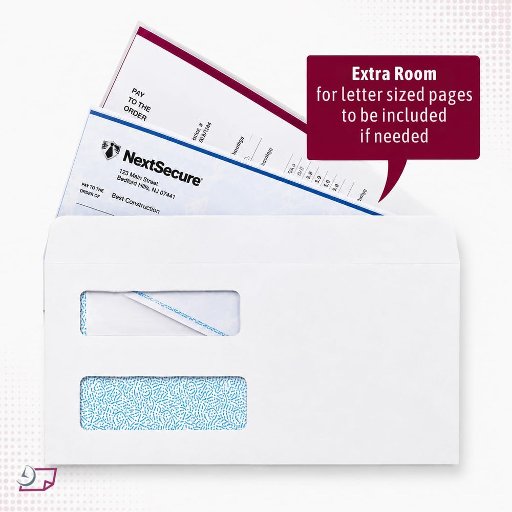 NextDayLabels #9 Double Window Check Envelopes, Made in USA, 500 Pack