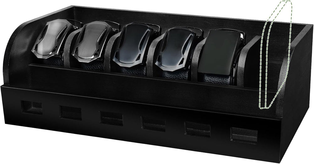 Large Adjustable Bamboo Belt Organizer Box, 6 Grids Belt Rack (Black)