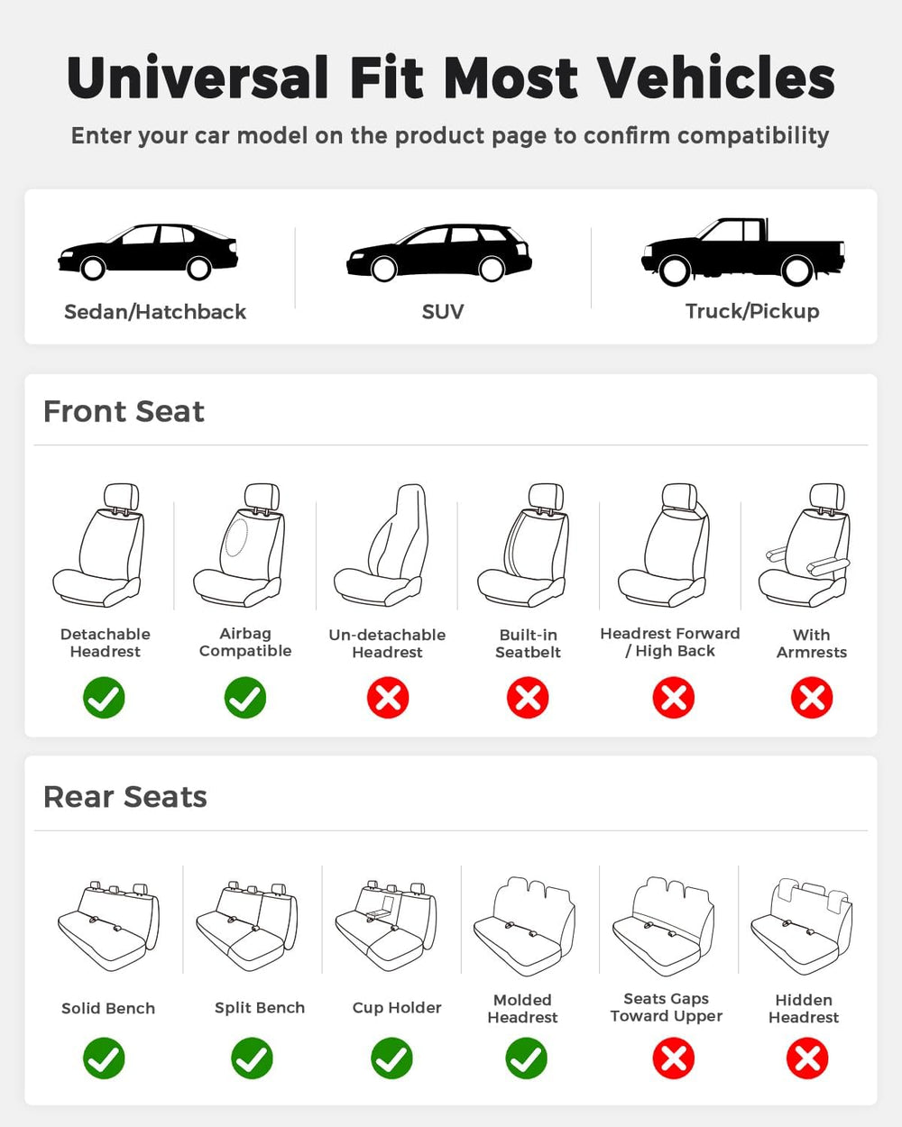 Huidasource Coffee Seat Covers Luxury Nappa Leather, Car Seat Cover with Velc...