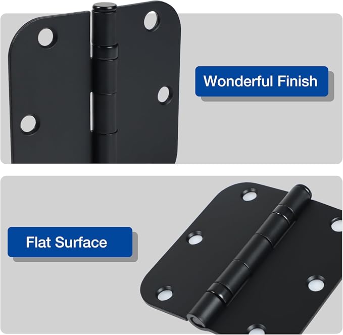 24 Pack Ball Bearing Door Hinges Matte Black 3.5 Inch 5/8"Radius Rounded...