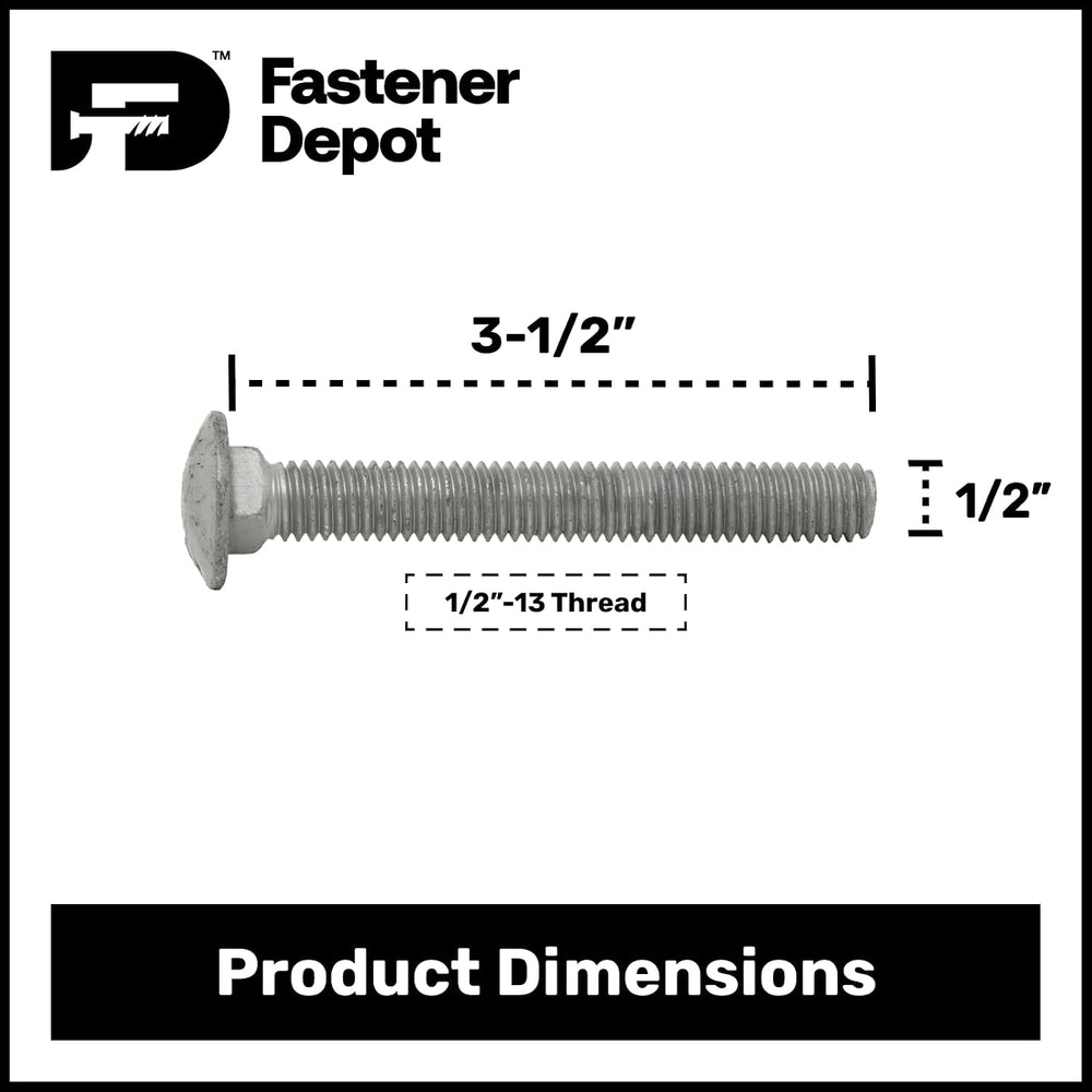 1/2"-13 x 3-1/2" (25 Pack) Galvanized Carriage Bolt Kit Grade 307A,...