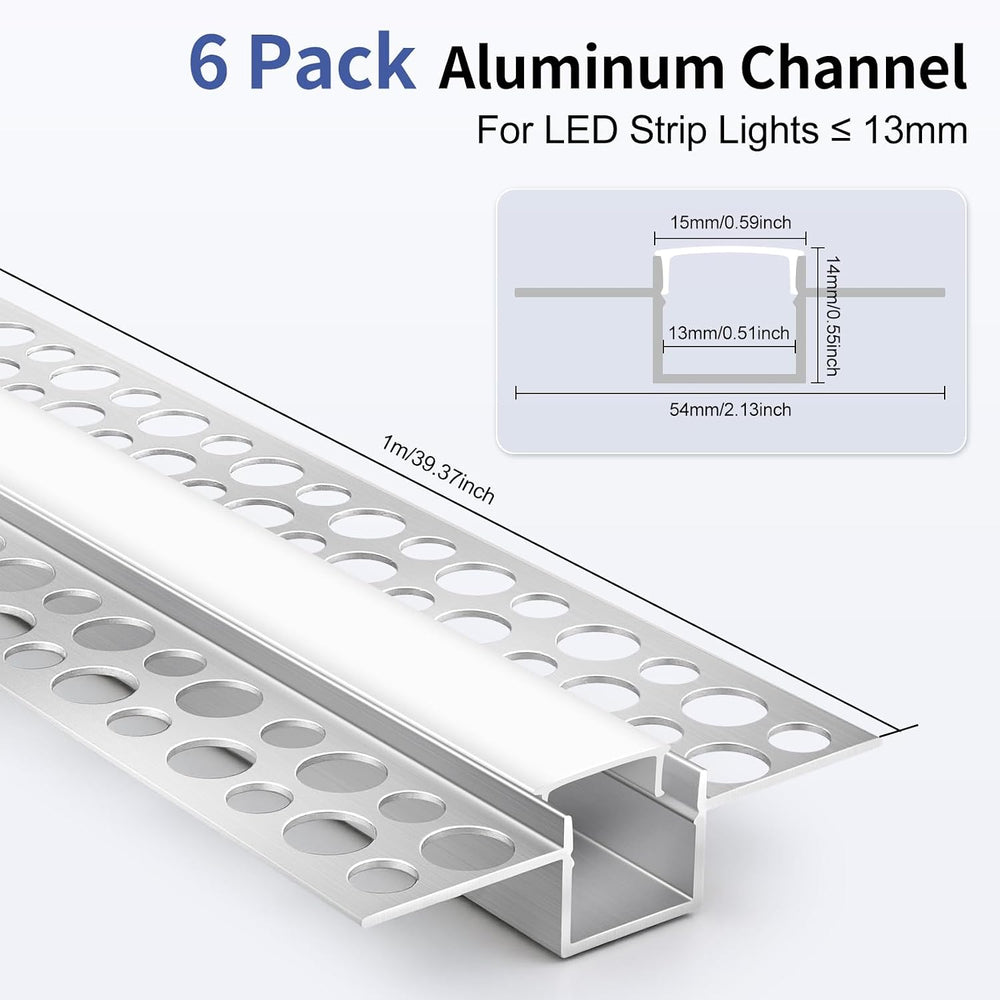 Plaster-in LED Channel, 6 Pack 3.3FT/1M Recessed Aluminum LED Profile with Mi...